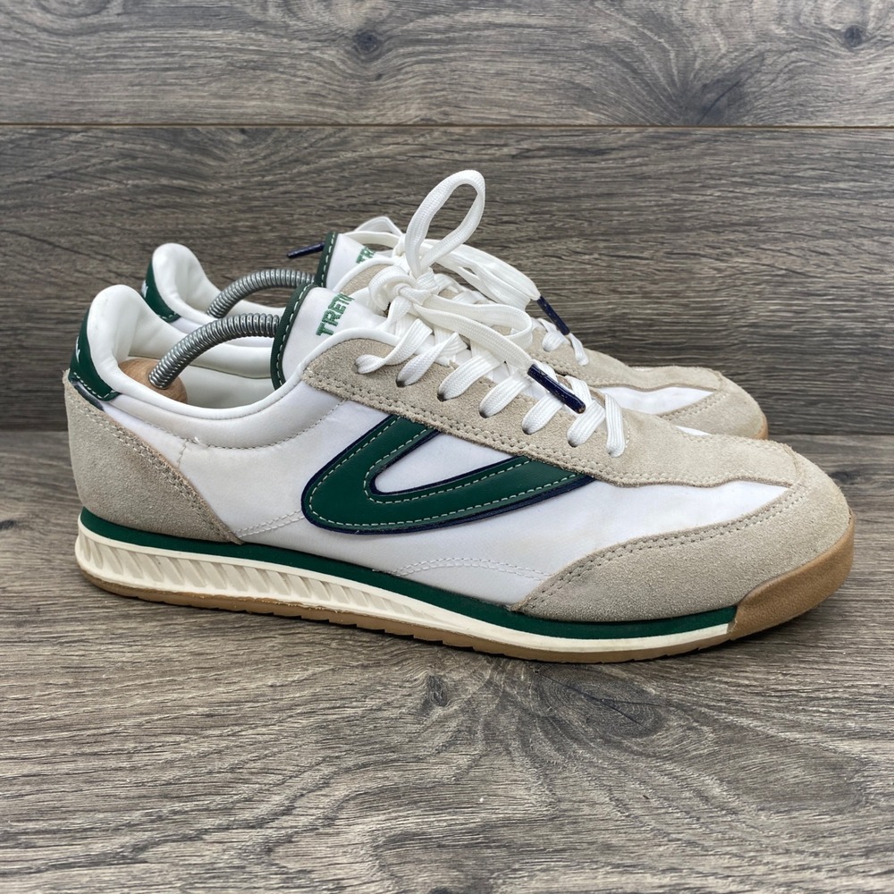 Tretorn Kristine Sneakers Womens 9 White Green Beige Retro Suede Textile Low Top